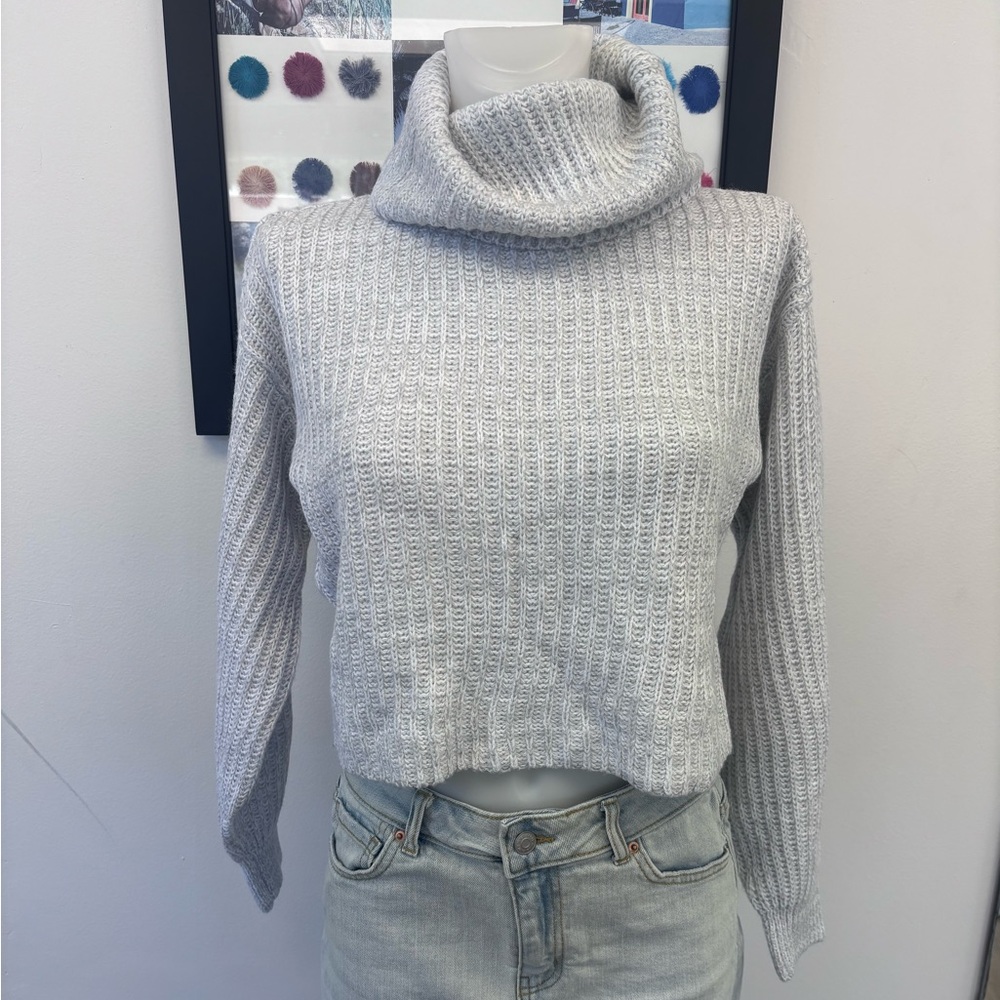 Fashion Nova Light Gray Cowl Neck Cropped Sweater
